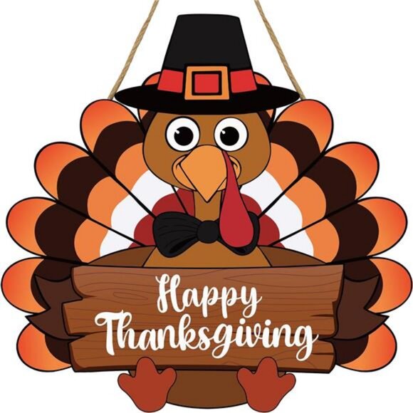 Thanksgiving Turkey Door Sign Happy Thanksgiving Wooden Front Doors Hanger - Picture 1 of 8